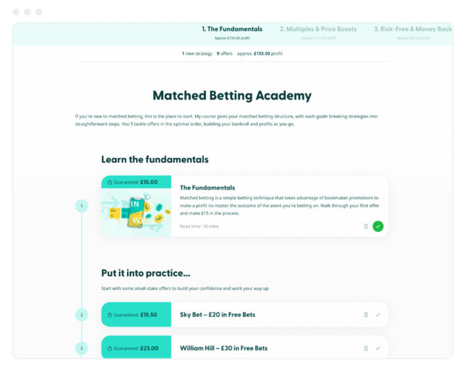 Screenshot of the Matched Betting Academy